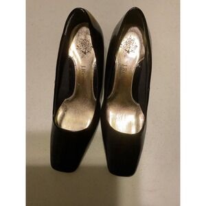 J Renee Mary Black Patent Square Toe Block Heels Pumps Shoes 6.5M